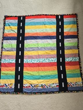 Handmade Quilt with Road Detail - Multi